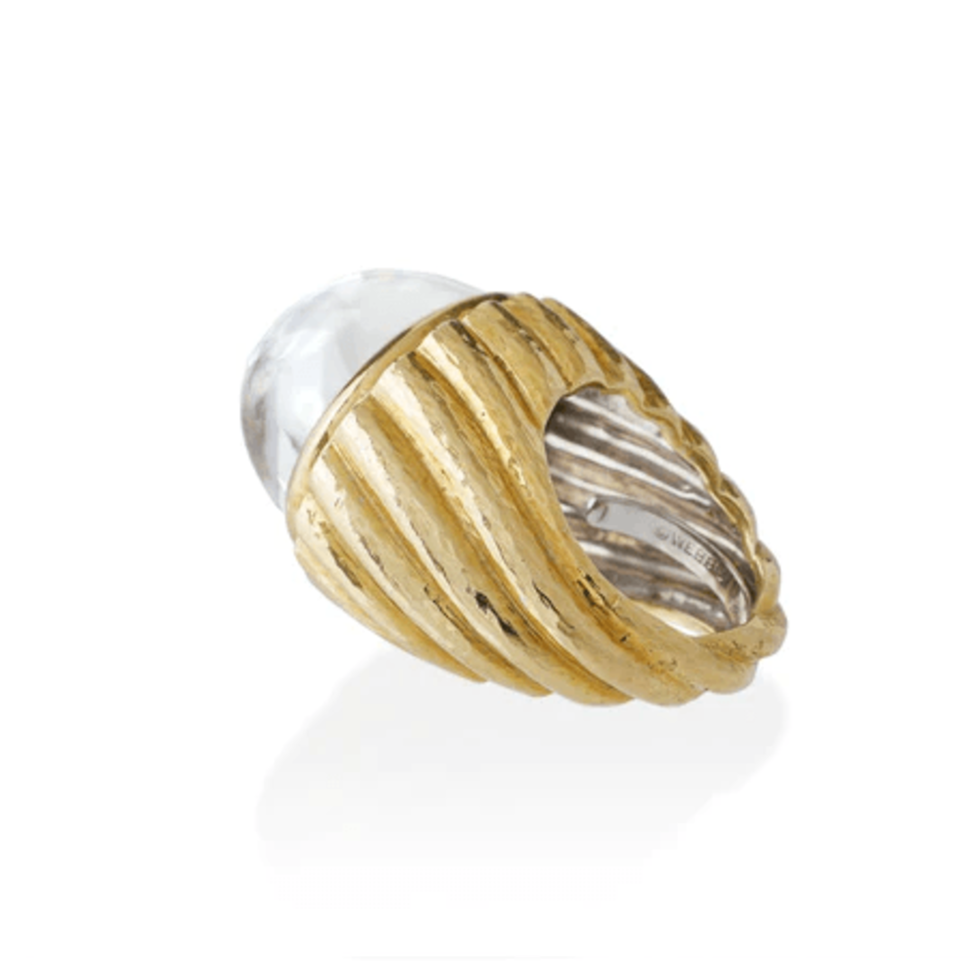 David Webb 1960s 18KT Yellow Gold Rock Crystal Bombé Ring side