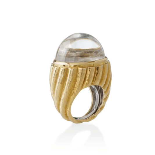 David Webb 1960s 18KT Yellow Gold Rock Crystal Bombé Ring profile