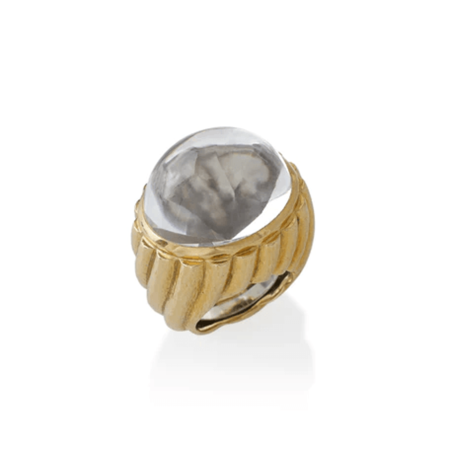 David Webb 1960s 18KT Yellow Gold Rock Crystal Bombé Ring top