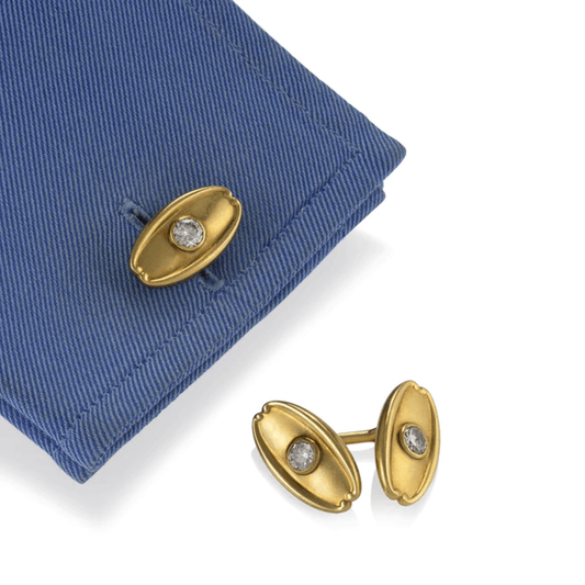 Tiffany & Co. Art French Nouveau 18KT Yellow Gold Diamond Cufflinks on cuff