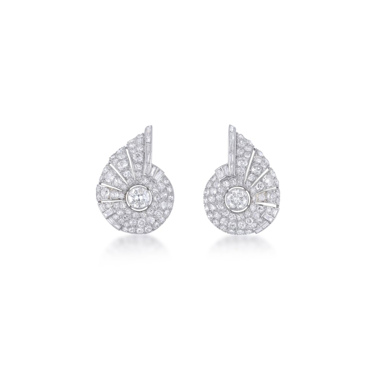 French Art Deco Platinum Diamond Earrings front