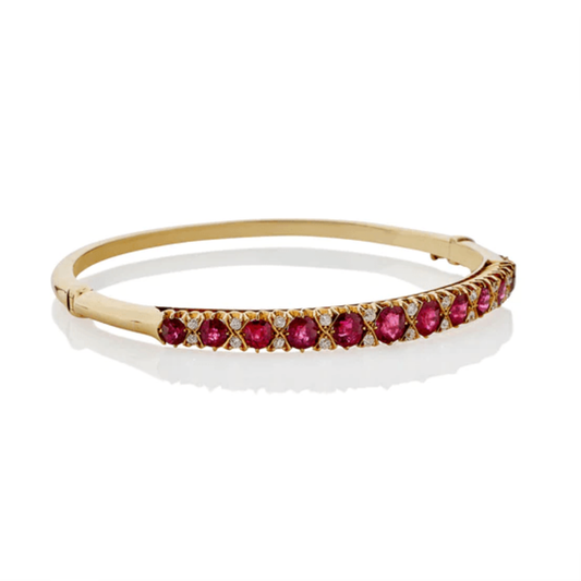 Victorian 18KT Yellow Gold Ruby & Diamond Bangle Bracelet side