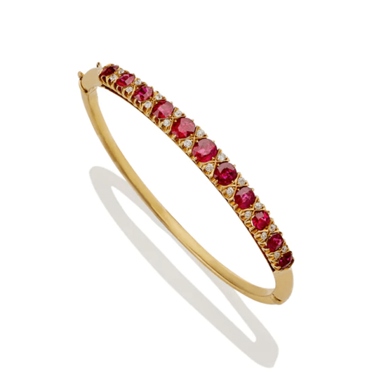 Victorian 18KT Yellow Gold Ruby & Diamond Bangle Bracelet front