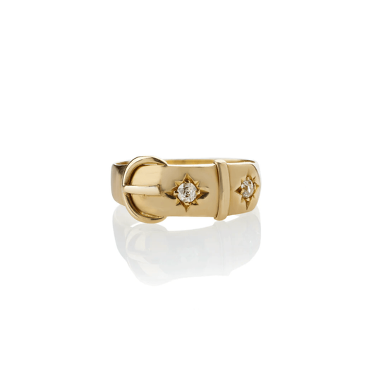 Post-1980s 18KT Yellow Gold Diamond Buckle Ring front