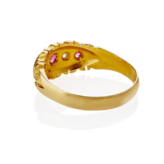 English Victorian 18KT Yellow Gold Ruby & Diamond Ring back