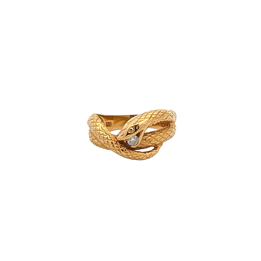 Post-1980s 18KT Yellow Gold Diamond Snake Ring front view