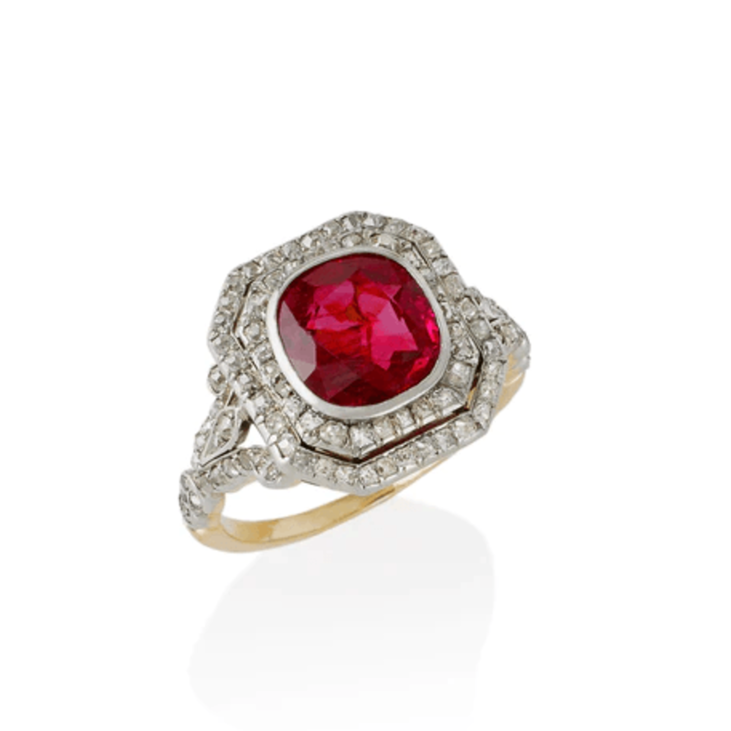 Edwardian Platinum & 18KT Yellow Gold Ruby & Diamond Ring front