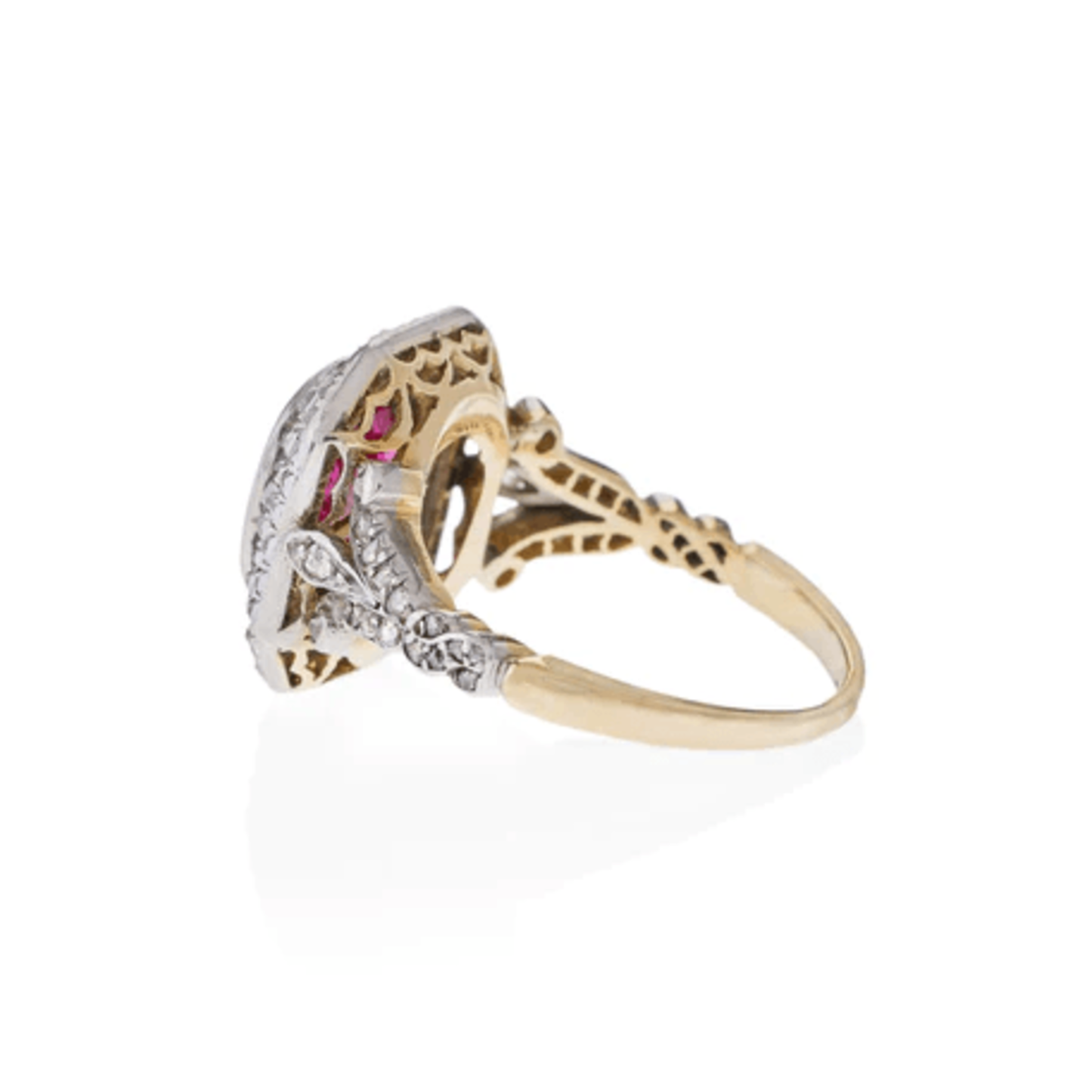 Edwardian Platinum & 18KT Yellow Gold Ruby & Diamond Ring side