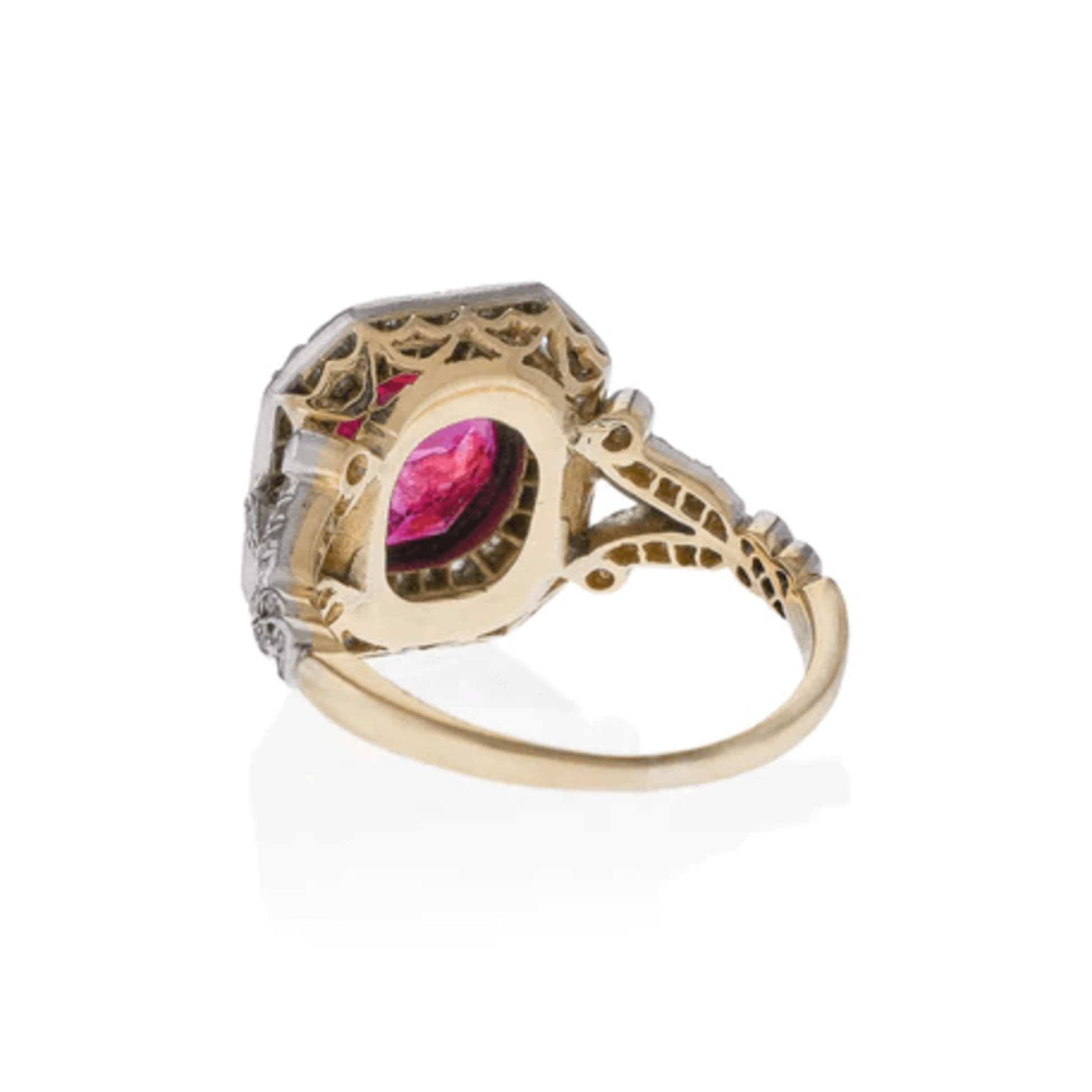 Edwardian Platinum & 18KT Yellow Gold Ruby & Diamond Ring back