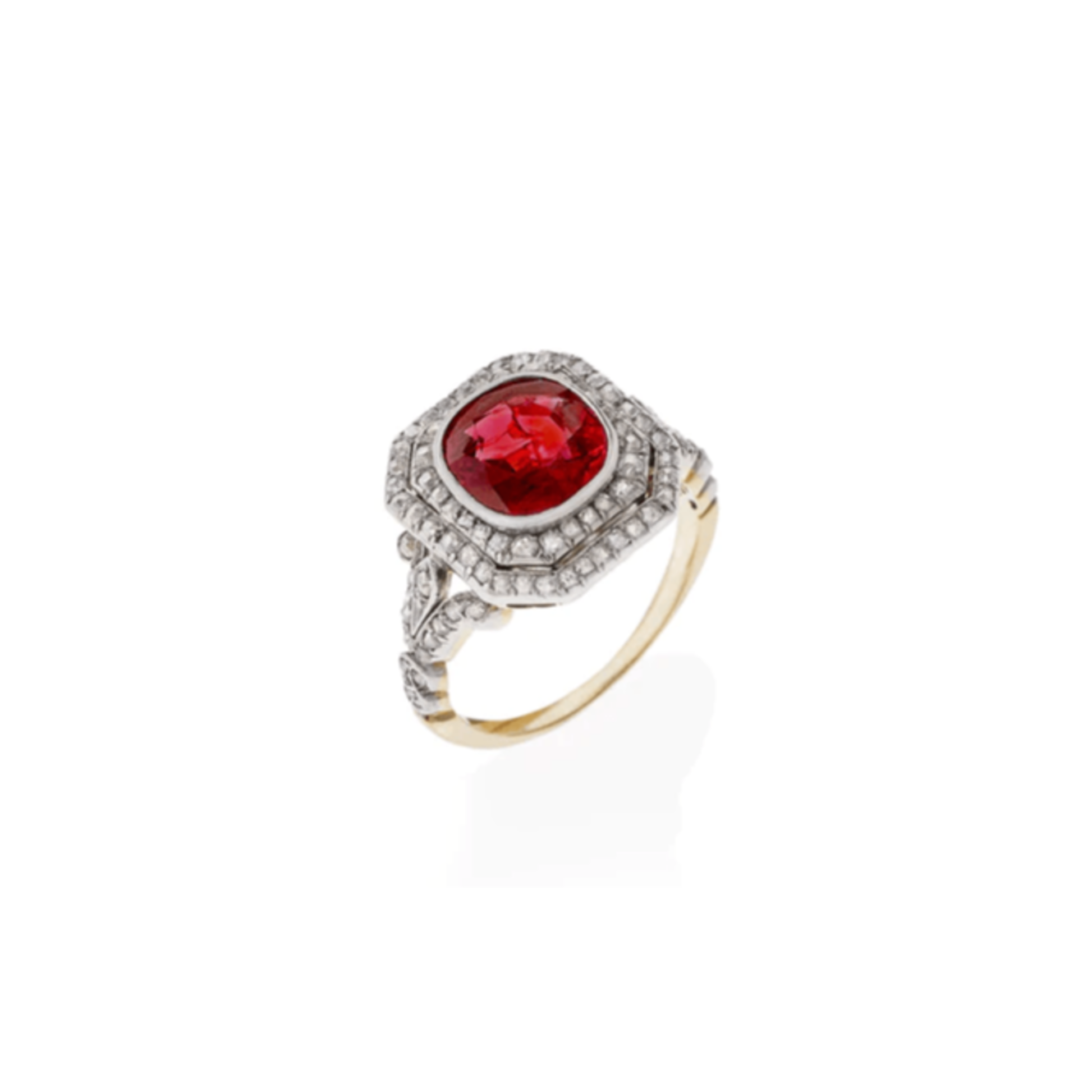 Edwardian Platinum & 18KT Yellow Gold Ruby & Diamond Ring front