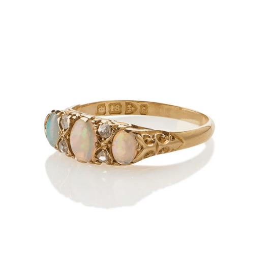 Edwardian 18KT Yellow Gold Opal & Diamond Ring side