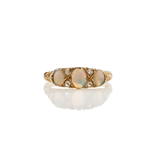 Edwardian 18KT Yellow Gold Opal & Diamond Ring front