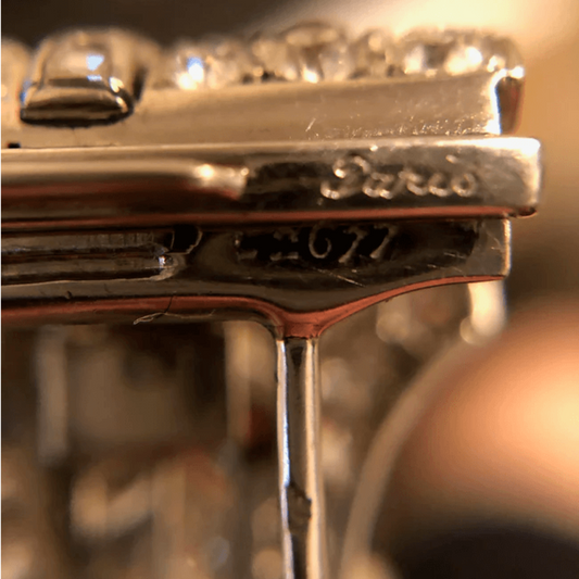 Cartier Paris 1930s Platinum Aquamarine & Diamond Brooch close-up of signature
