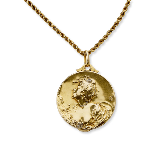 Comte d'Epinay de Briort French Art Nouveau 18KT Yellow Gold Diamond Medal Habillé Locket Necklace back