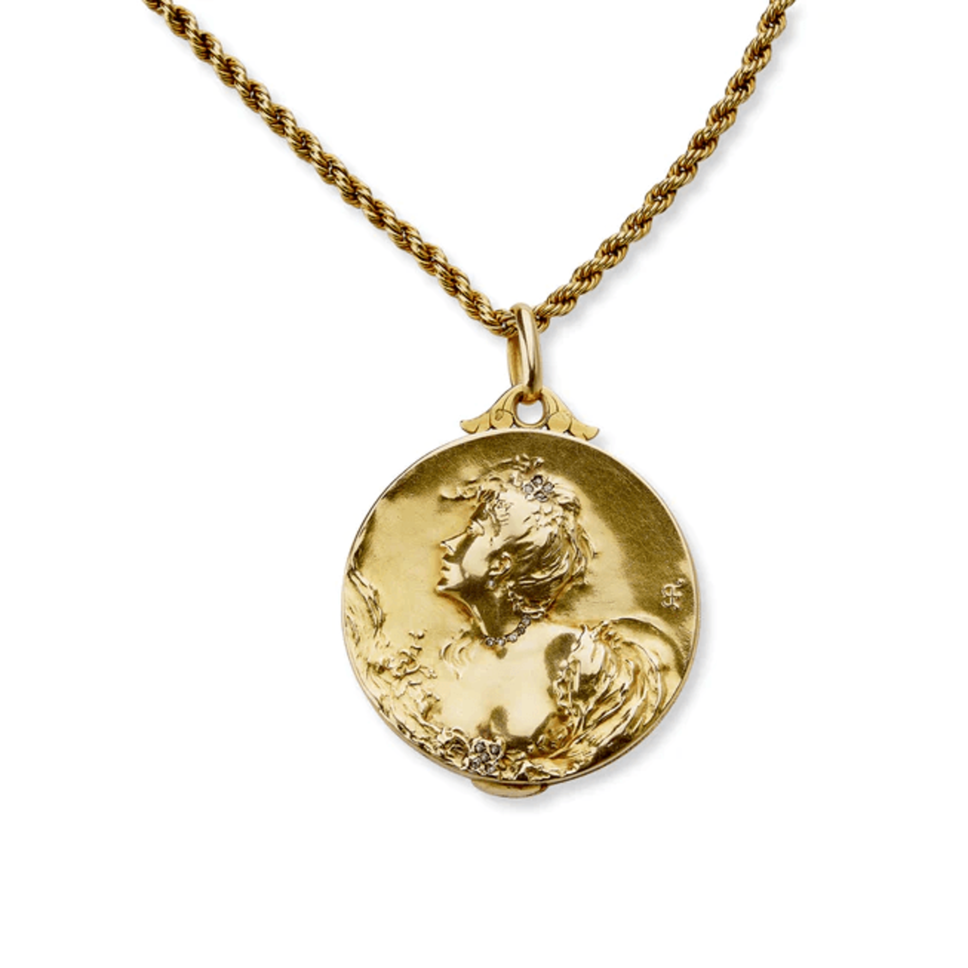 Comte d'Epinay de Briort French Art Nouveau 18KT Yellow Gold Diamond Medal Habillé Locket Necklace back