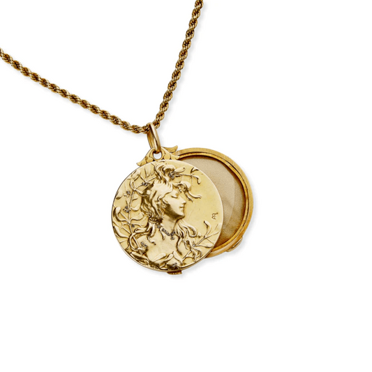 Comte d'Epinay de Briort French Art Nouveau 18KT Yellow Gold Diamond Medal Habillé Locket Necklace front