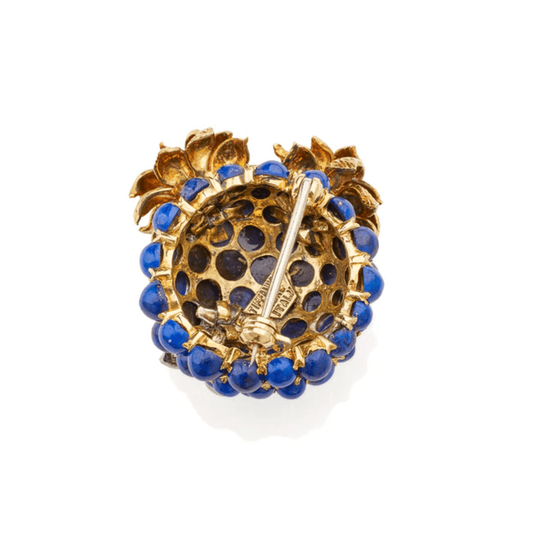 Tiffany & Co. 1960s 18KT White & Yellow Gold Lapis Lazuli, Diamond & Sapphire Brooch back