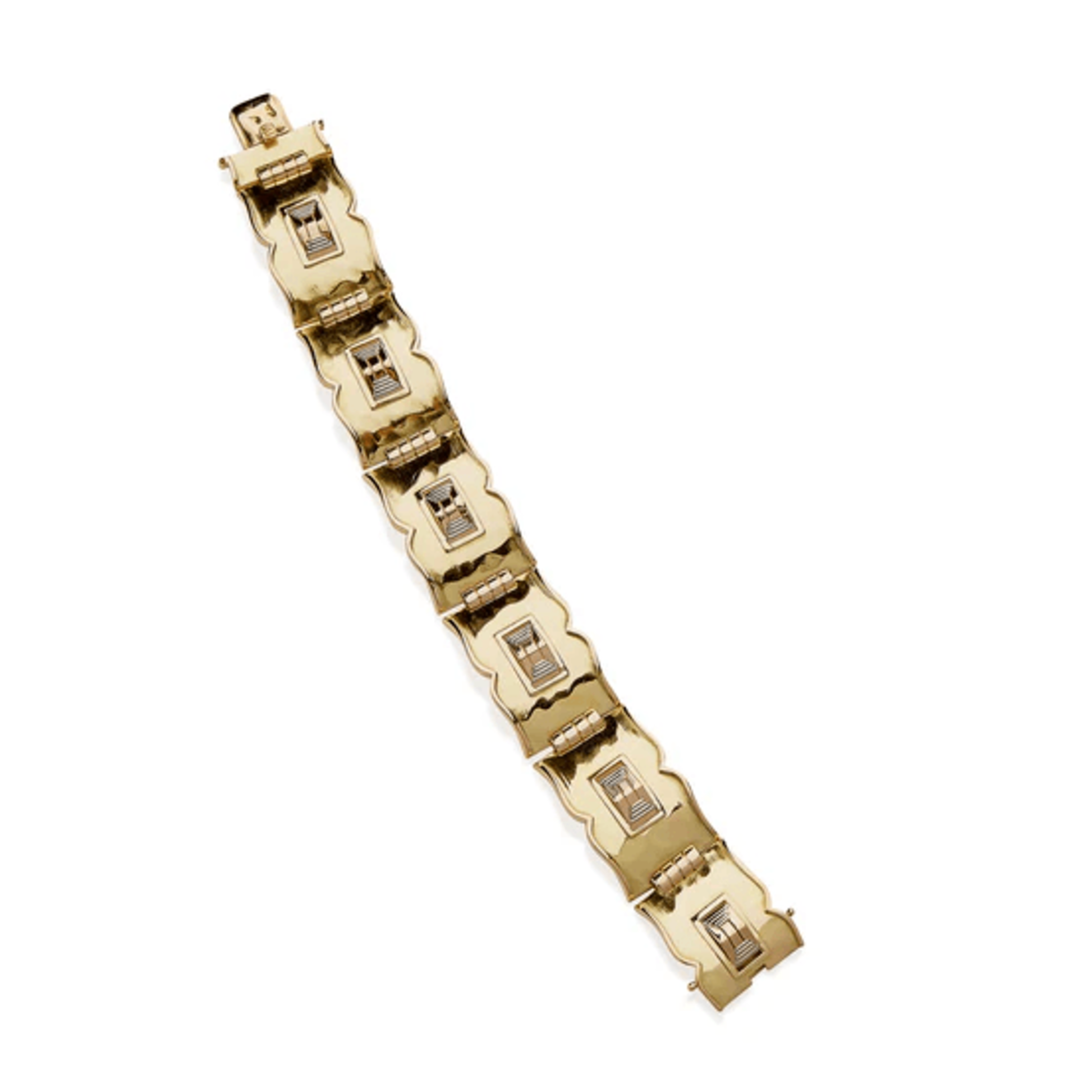 Jean Després French 1930s 18KT Rose, White & Yellow Gold Bracelet front