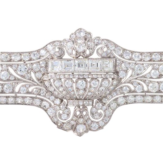 E.M. Gattle & Co. Art Deco Platinum Diamond Brooch close-up details