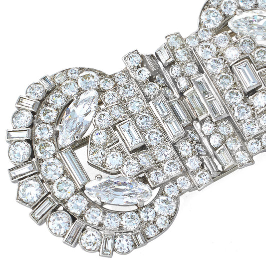 Cartier London 1930s Platinum Diamond Brooch close-up details