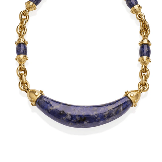 Aldo Cipullo Cartier 1970s 18KT Yellow Gold Sodalite Necklace front