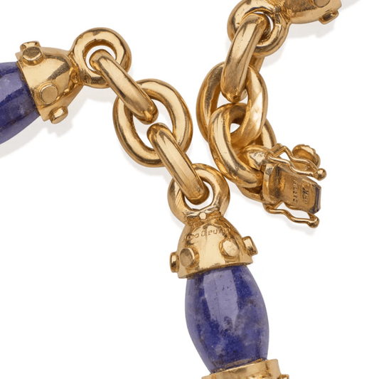 Aldo Cipullo Cartier 1970s 18KT Yellow Gold Sodalite Necklace signature