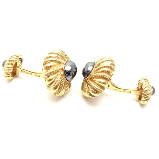 Jean Schlumberger Tiffany & Co. 1980s 18KT Yellow Gold Hematite Cufflinks side and signature