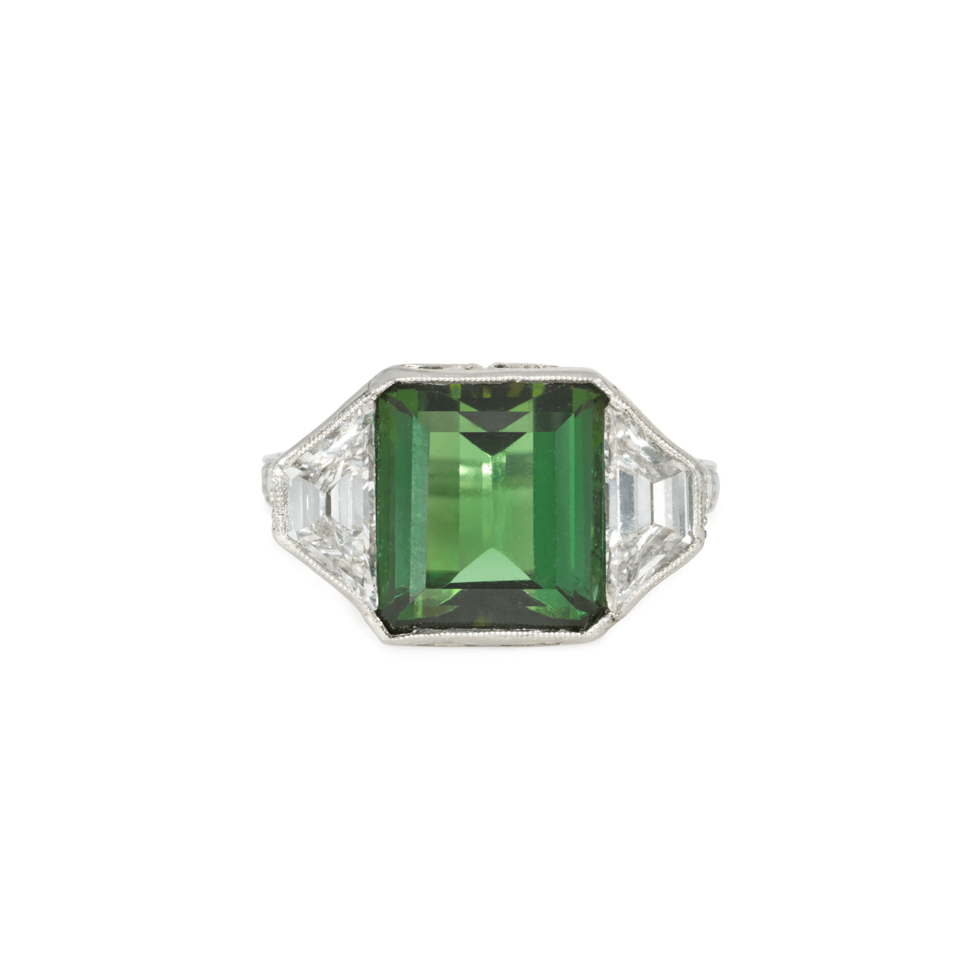 Marcus & Co. Art Deco Platinum Tourmaline & Diamond Ring front