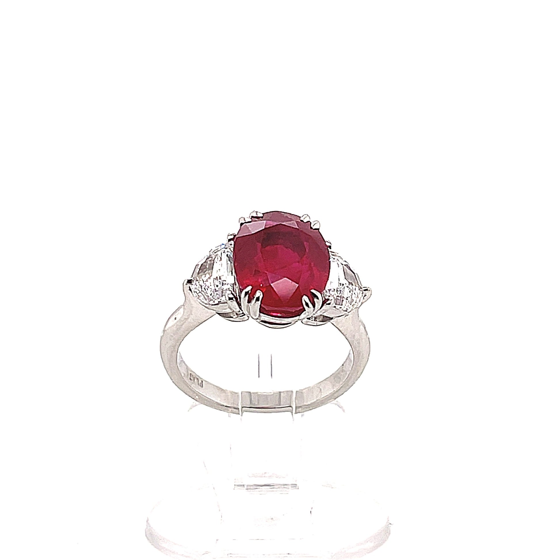 Post-1980s Platinum Ruby & Diamond Ring front