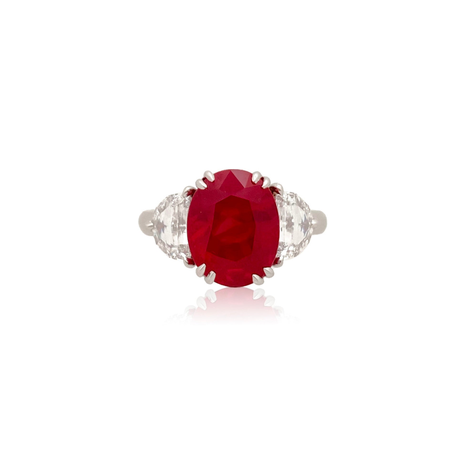 Post-1980s Platinum Ruby & Diamond Ring front