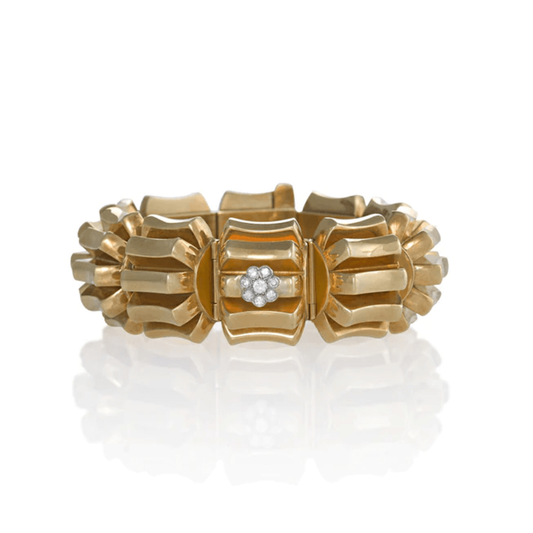 Omega Swiss 1960s 18KT Yellow Gold Diamond Watch Bracelet front
