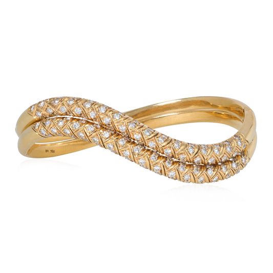 1960s 18KT Yellow Gold Diamond Bangle Bracelets front