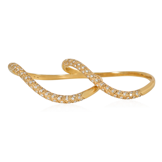 1960s 18KT Yellow Gold Diamond Bangle Bracelets front