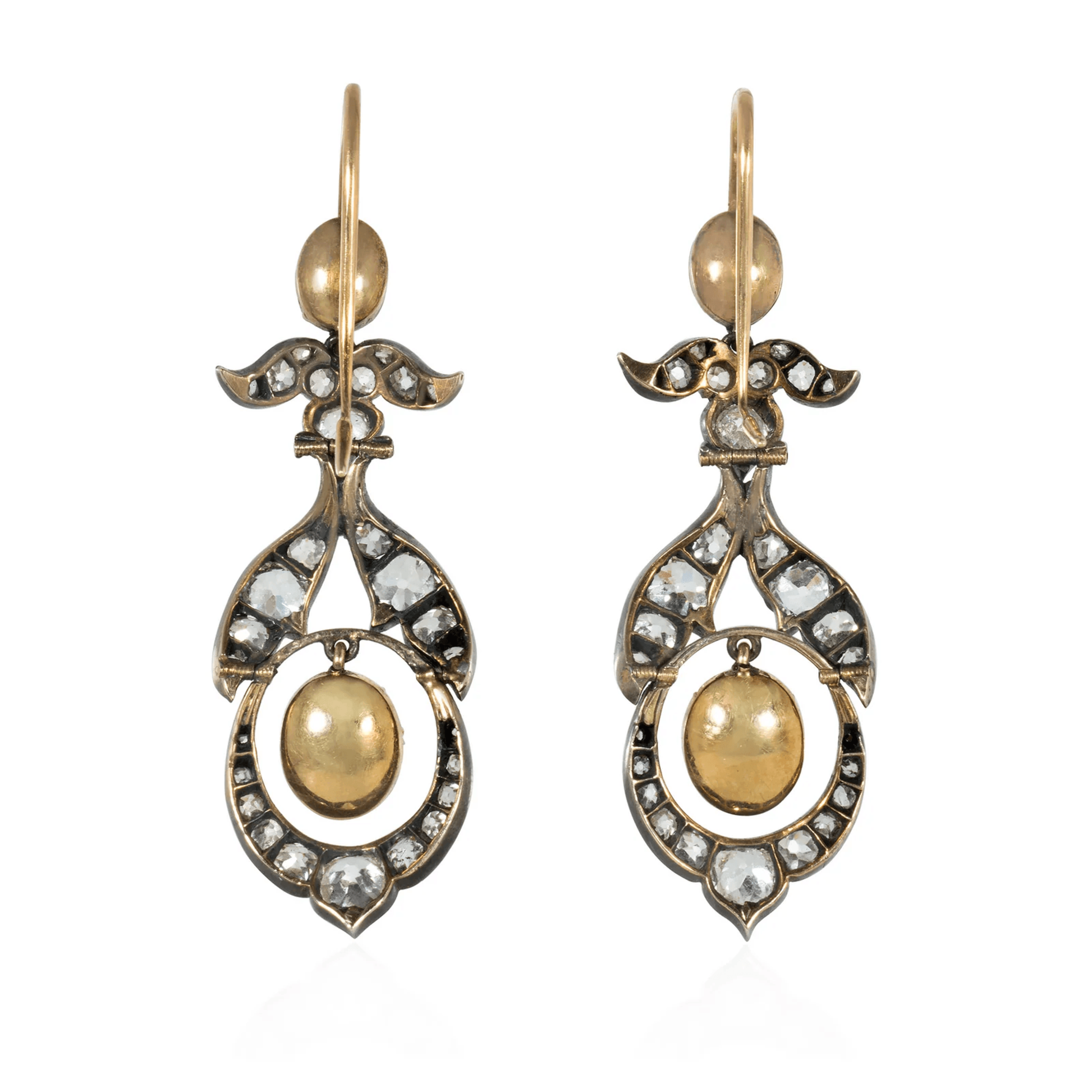 Georgian Silver & 15KT Yellow Gold Topaz & Diamond Earrings back