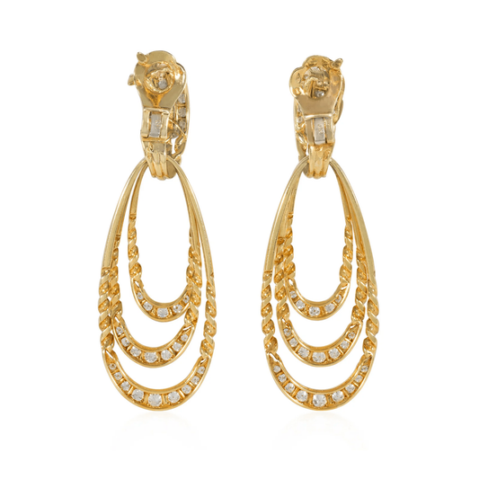 Pery & Fils French 1960s 18KT Yellow Gold Diamond Earrings back