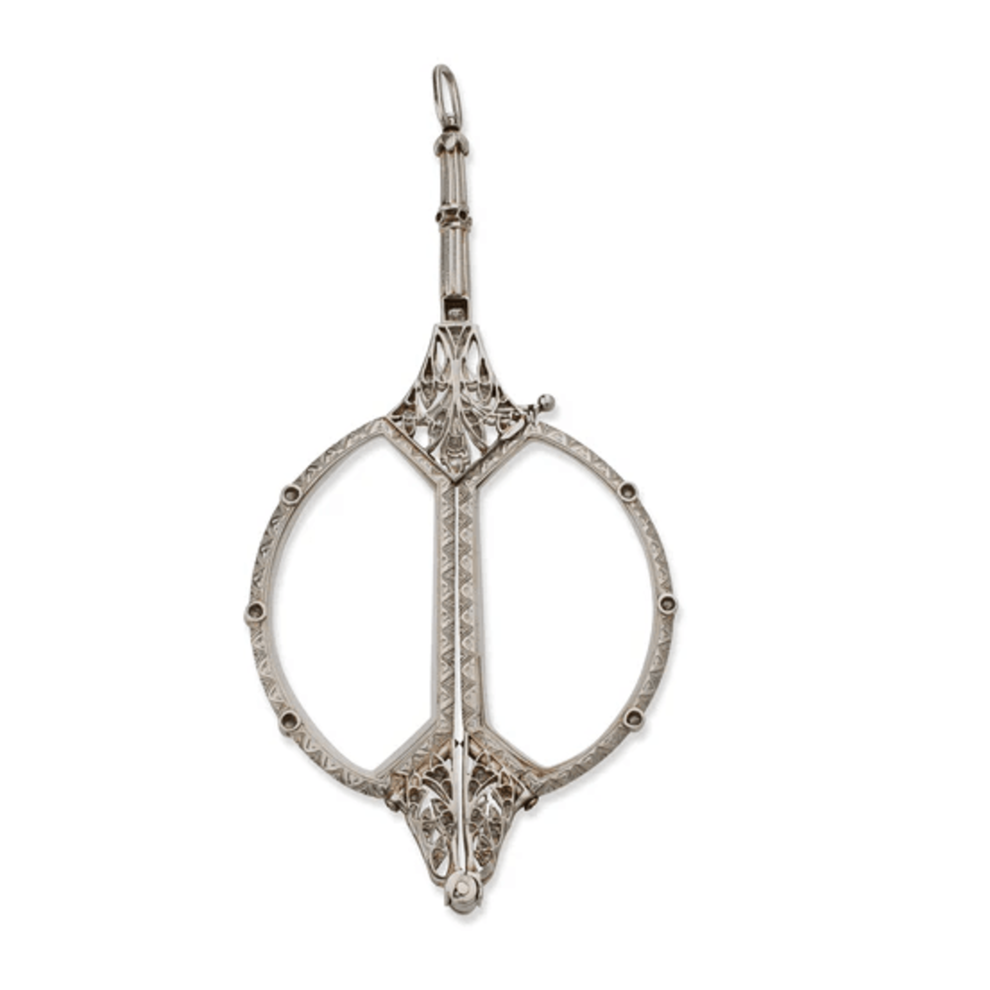 Edwardian Platinum Diamond Lorgnette Pendant back