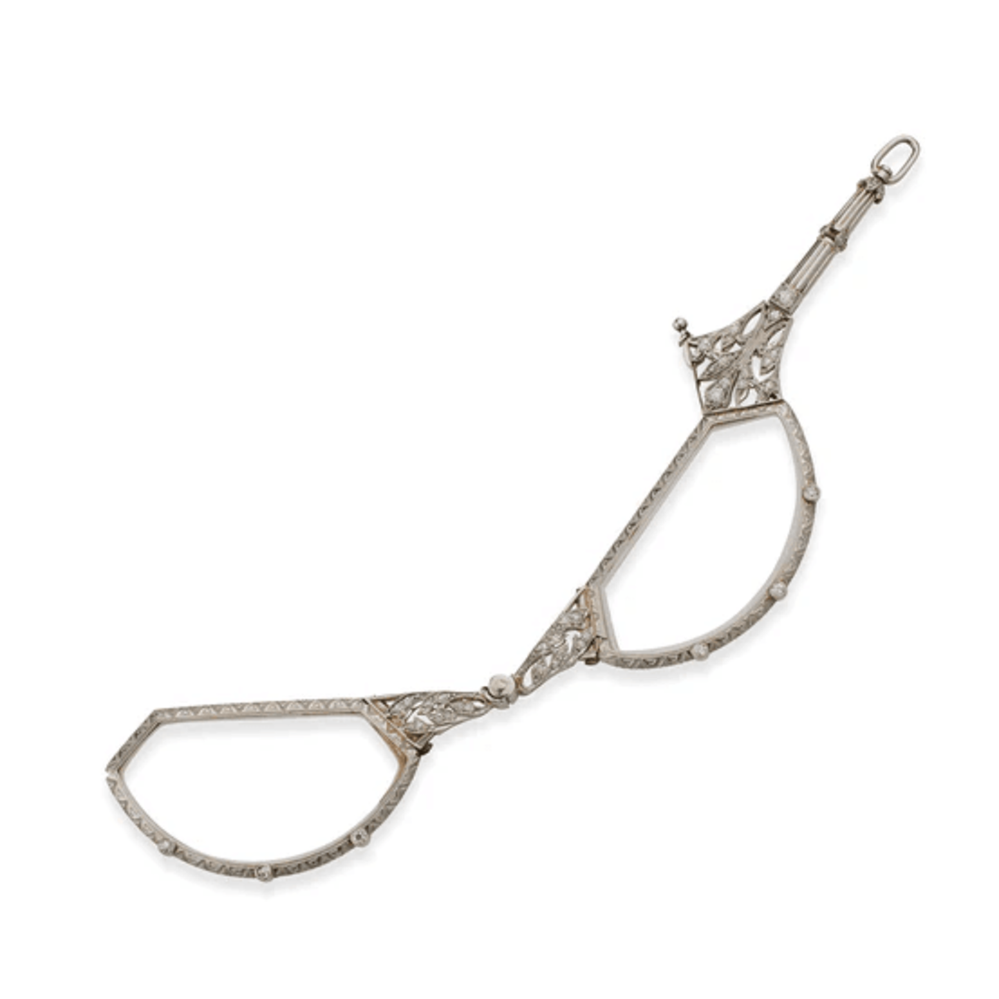 Edwardian Platinum Diamond Lorgnette Pendant open