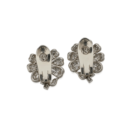 Gazdar 1950s Platinum Emerald & Diamond Flower Earrings back