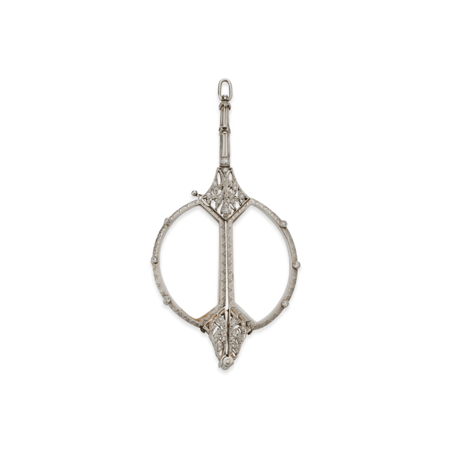 Edwardian Platinum Diamond Lorgnette Pendant front